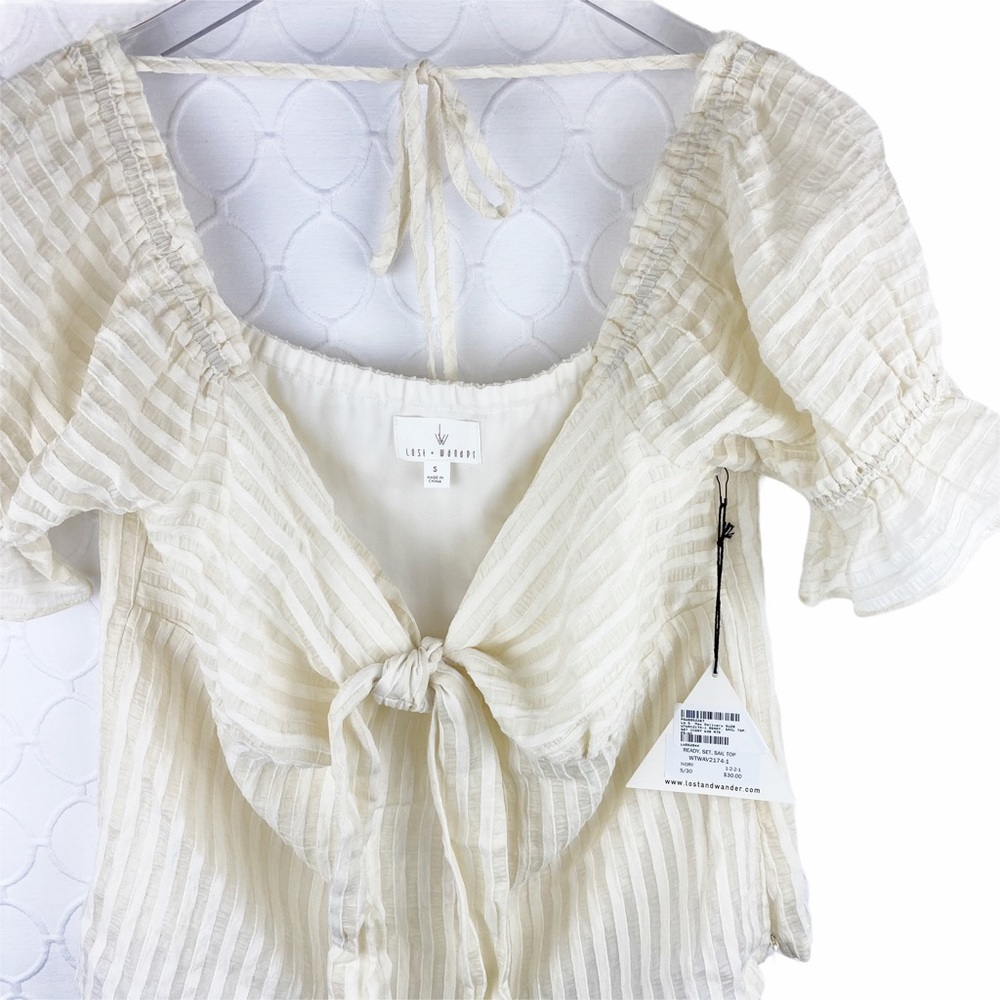 NWT Lost & Wander Off Shoulder Cropped Ready Set Sail Top Ivory Striped Size 6 - Picture 2 of 6